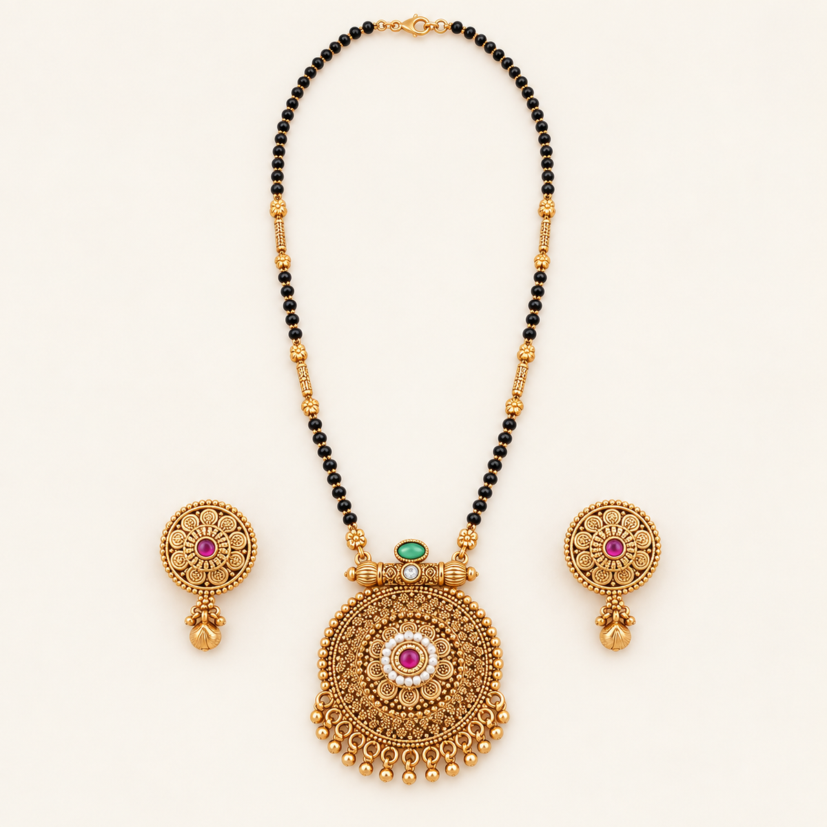 Stunning antique gold filigree stone mangalsutra set