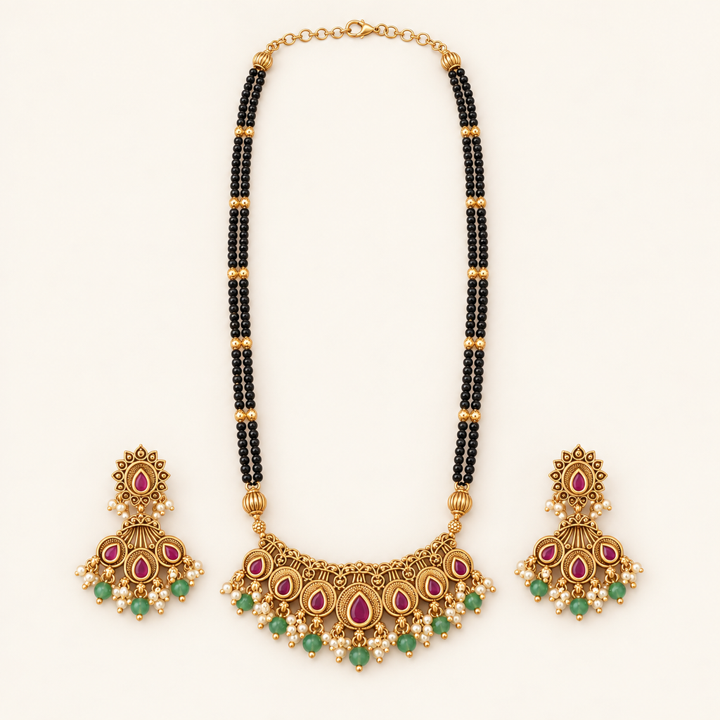 Antique Gold Kundan Stone Multicolor Mangalsutra Set