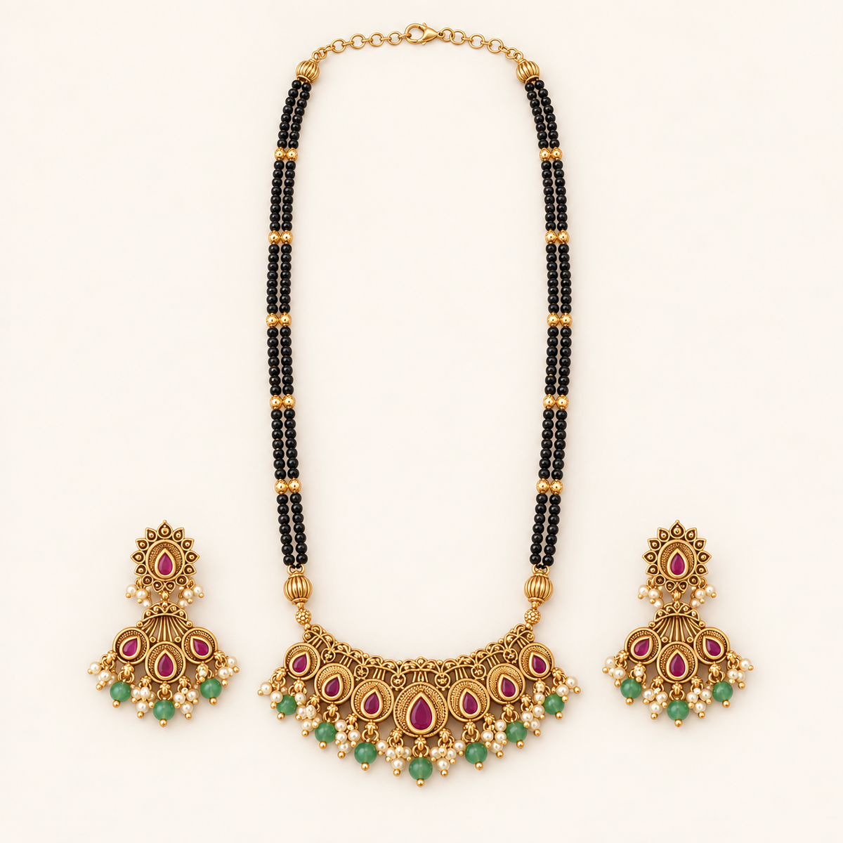Antique Gold Kundan Stone Multicolor Mangalsutra Set