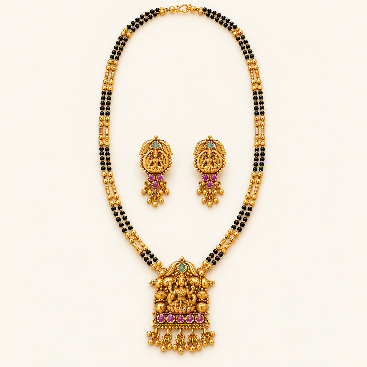 Gold Plated Long Maa Lakshmi Mangalstura Set