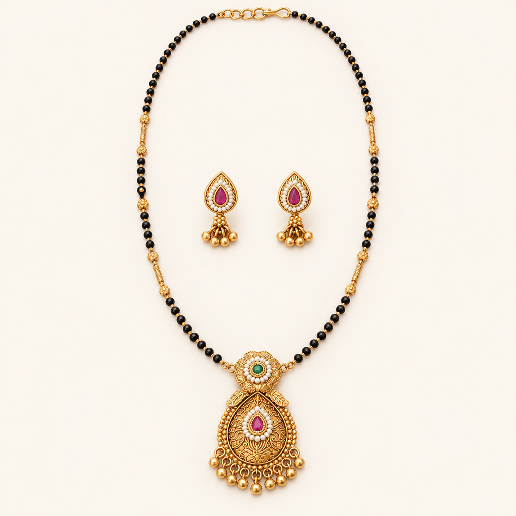 Antique Gold Pear Shape Mangalsutra Set
