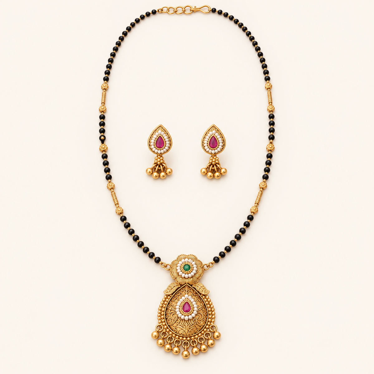 Antique Gold Pear Shape Mangalsutra Set