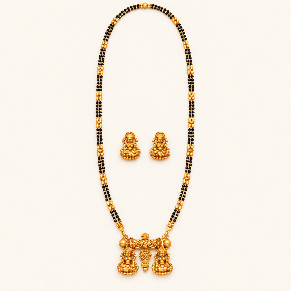 Antique Gold Long Maa Lakshmi Mangalsutra Set I Temple Jewelry
