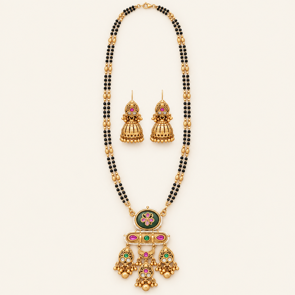 Long amazing antique gold rajwadi magalsutra set