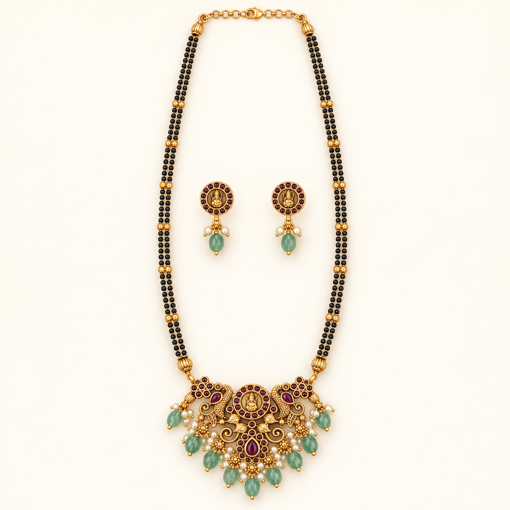 Antique Gold Maa Lakshmi Stone Mangalstura Set