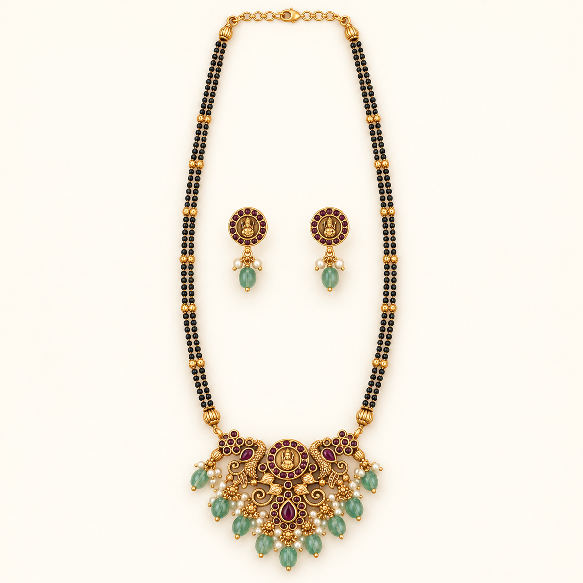 Antique Gold Maa Lakshmi Stone Mangalstura Set