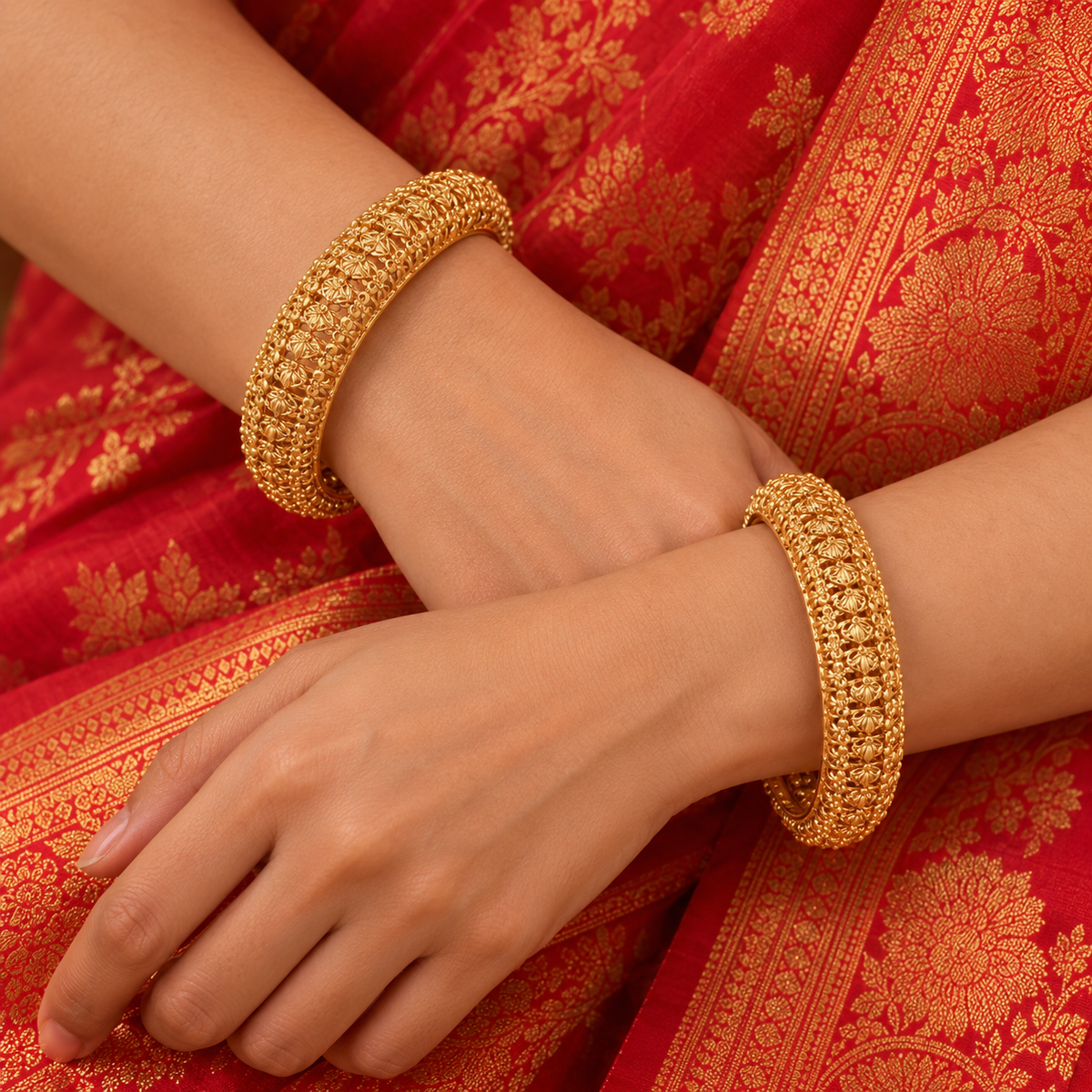 Gold Plated Plain High Bangle Set
