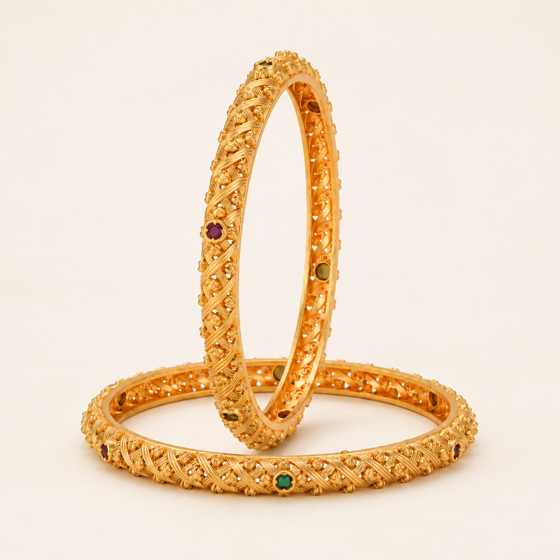 Gold Plated Stone Bangle Set