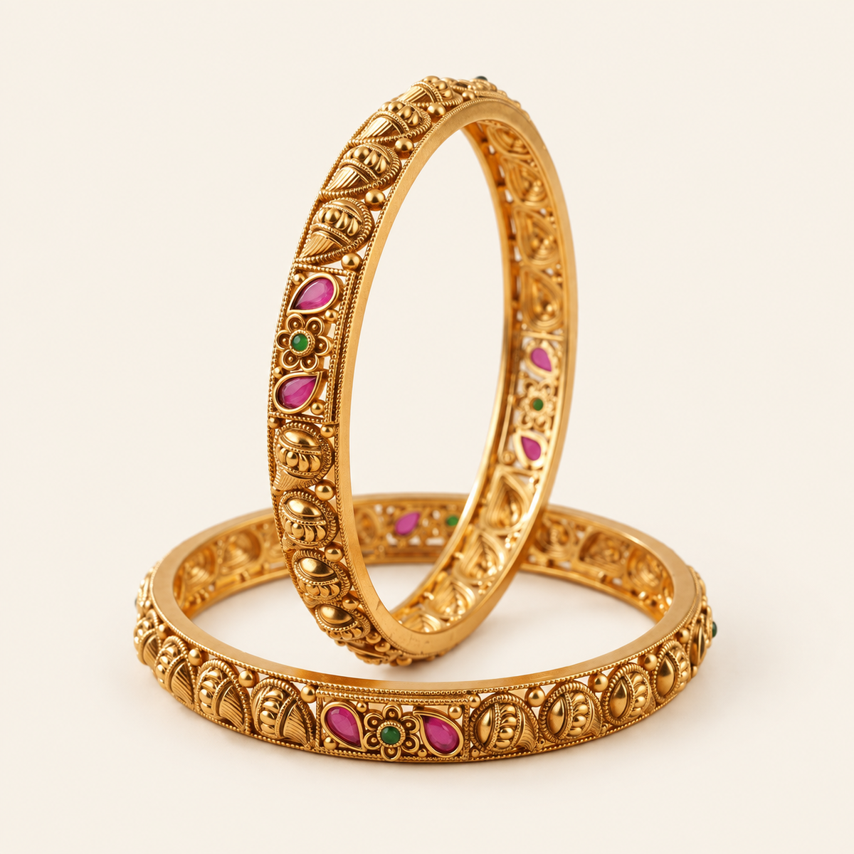 Antique Gold Paisley Stone Bangle Set