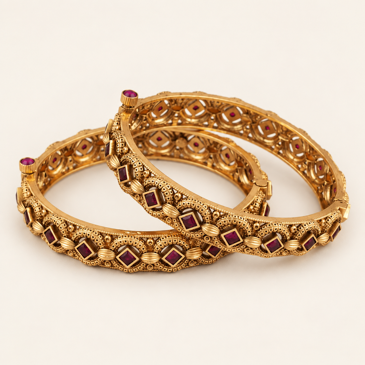 Antique Gold Ruby Bangle Set