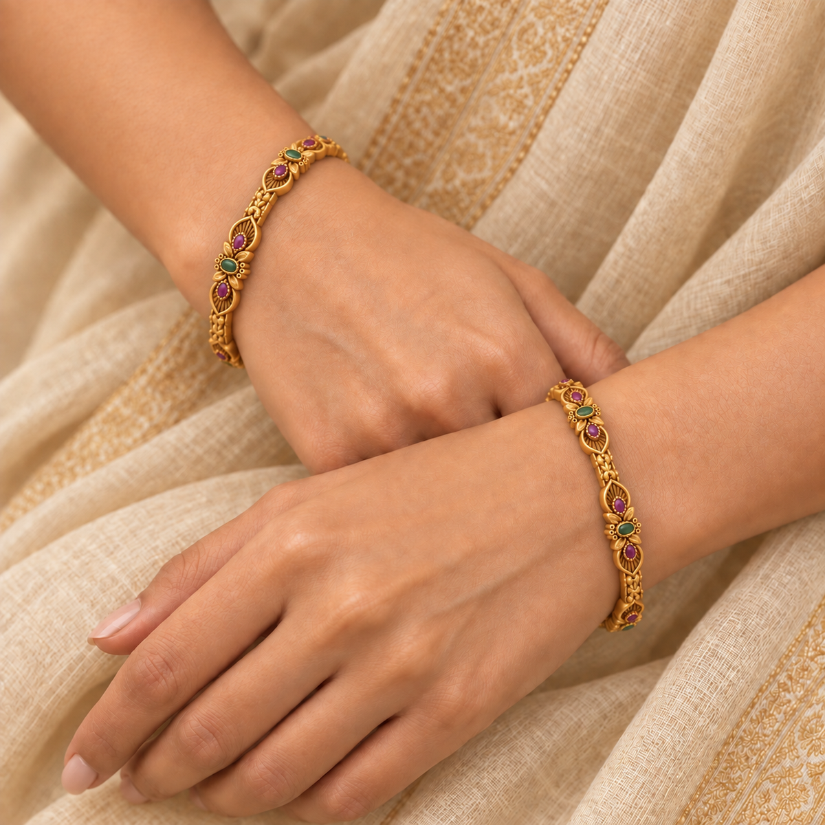 Beautiful stone antique gold bangle set