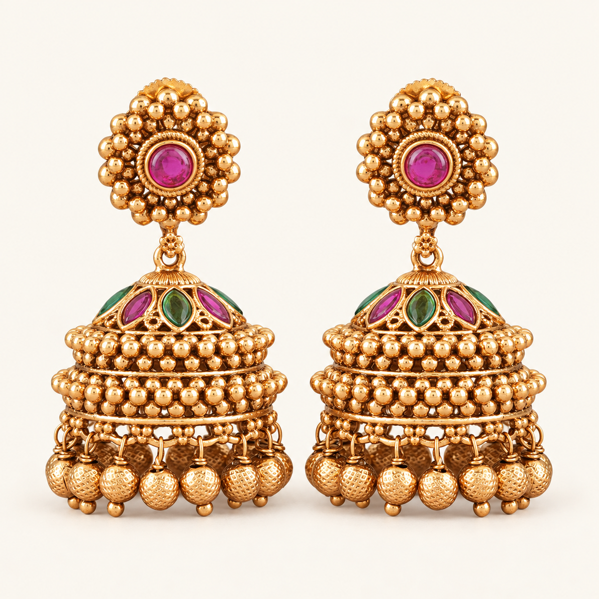 Antique Gold Stone Jhumka Earring