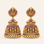 Antique Gold Ma Lakhsmi Ruby Jhumka Earring