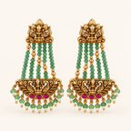 Antique Gold Long Maa Lakshmi Emerald Stone Earring I Temple Jewellery
