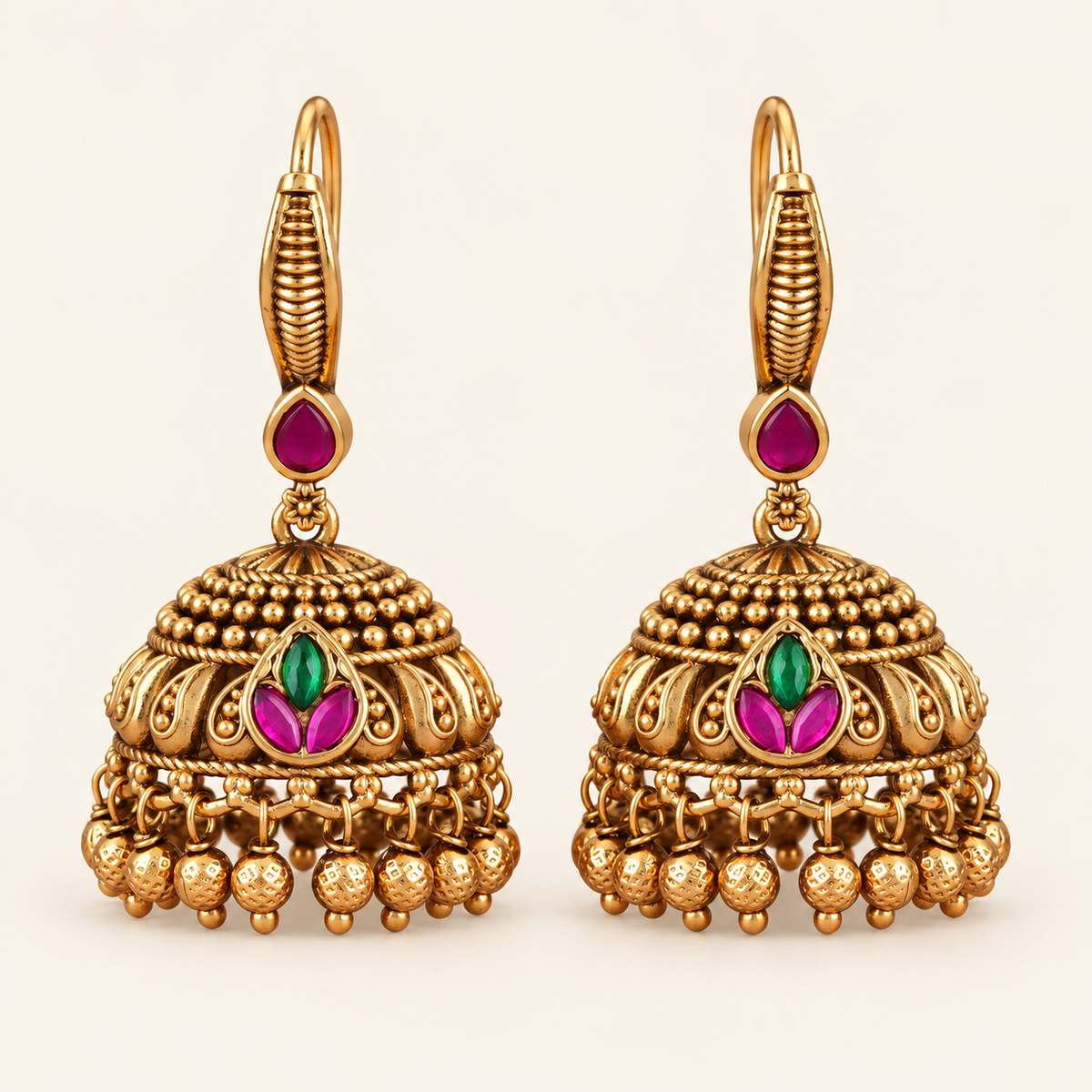 Antique Gold Stone Jhumka Earring