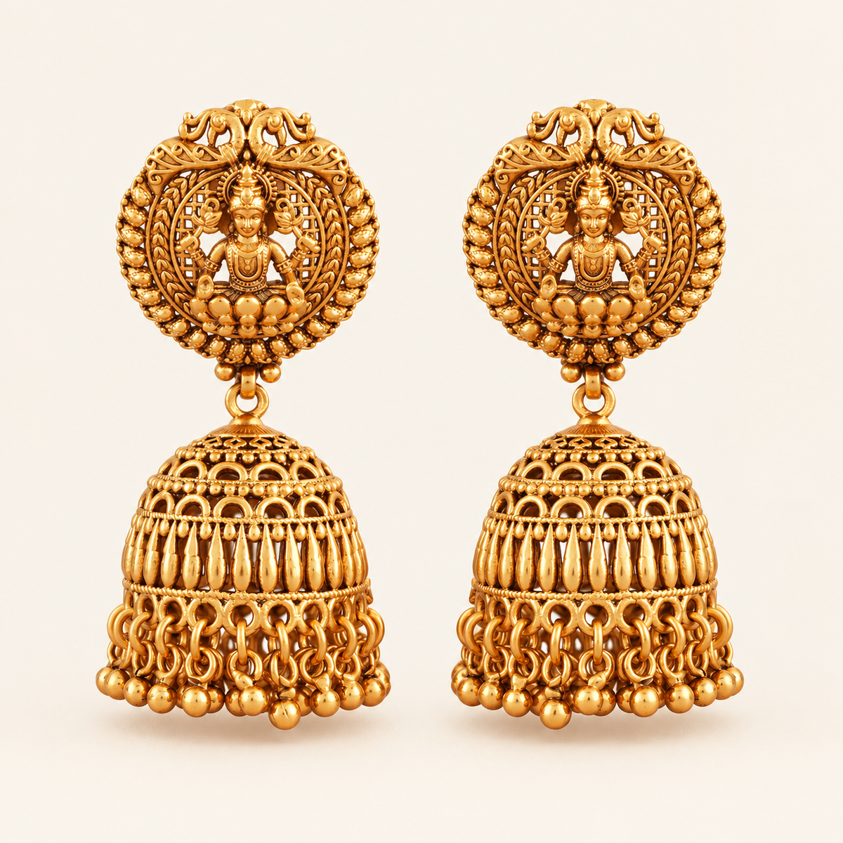 Antique Gold Long Ma Lakshmi Jhumka Earring
