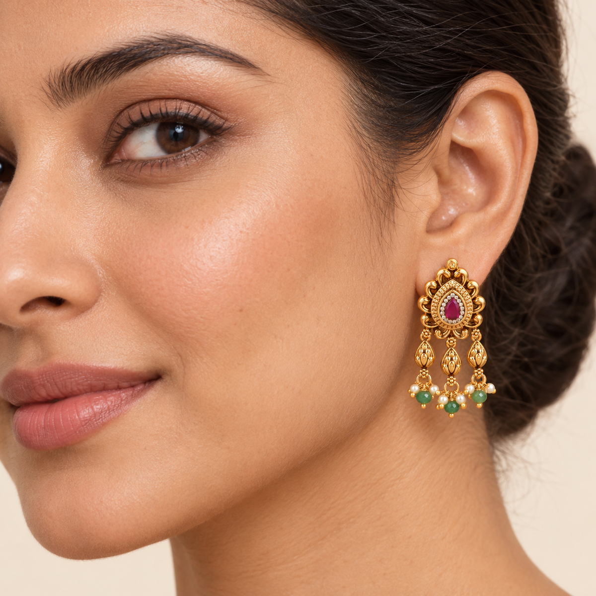Antique Gold Stone Drop Kundan Earring