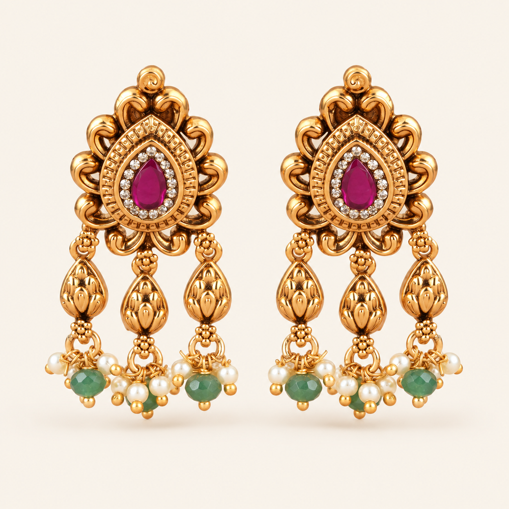 Antique Gold Stone Drop Kundan Earring