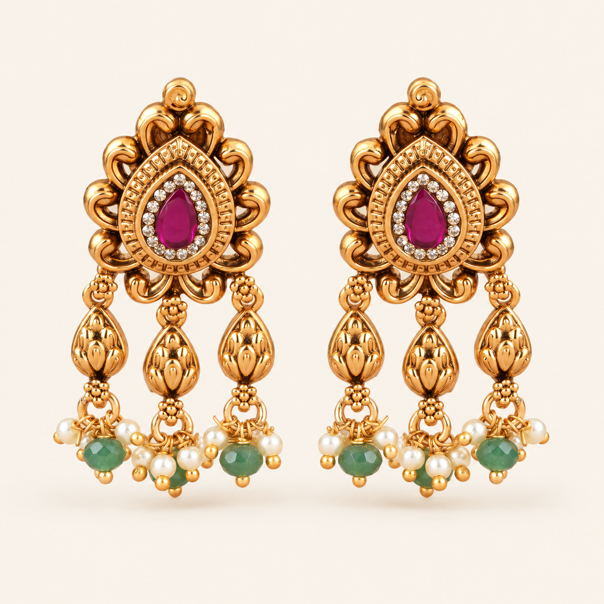 Antique Gold Stone Drop Kundan Earring