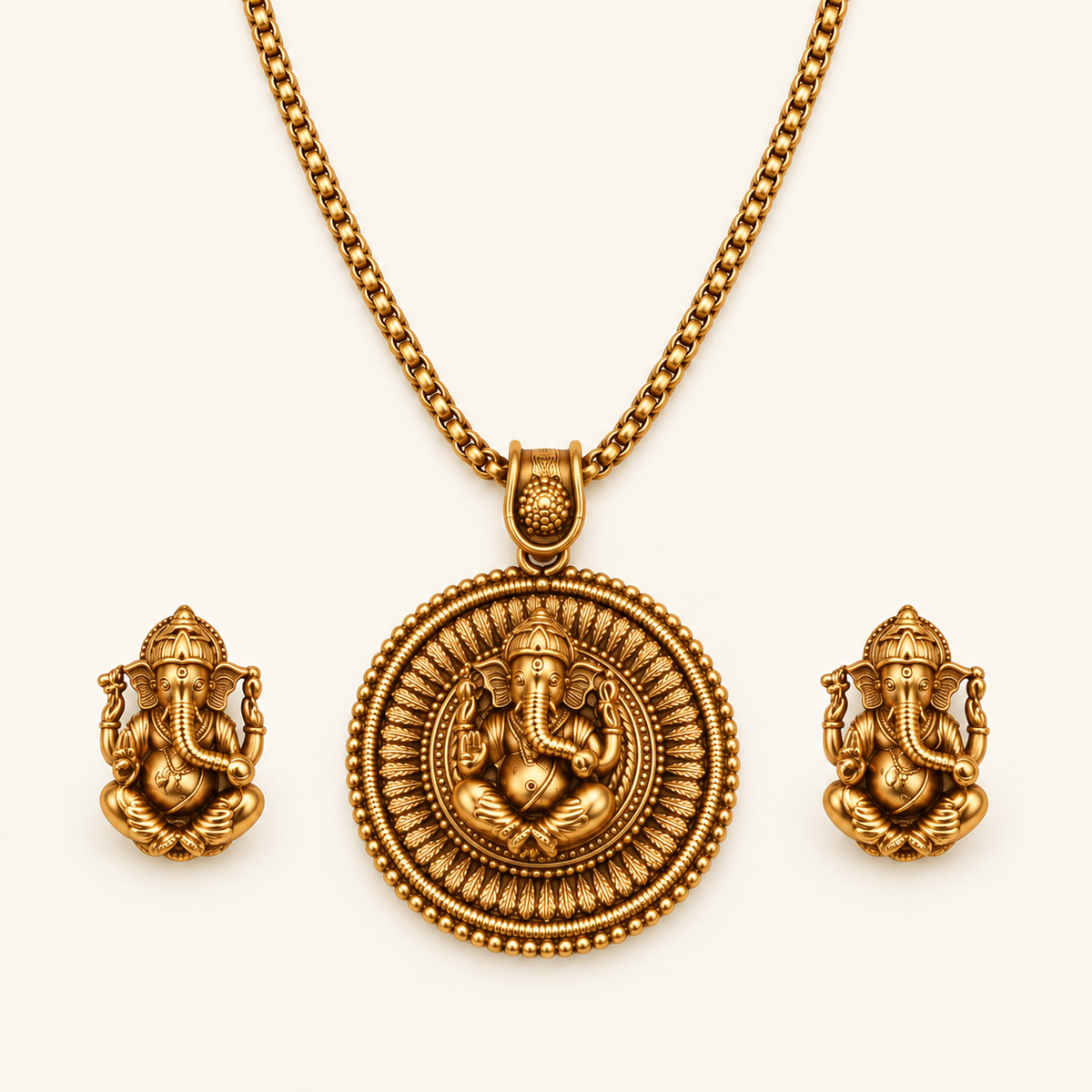 Beautiful gold plated ganesh pendant set with earring | Temple Jewellery