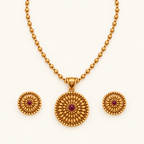 Cute gold finish floral ruby stone pendant set