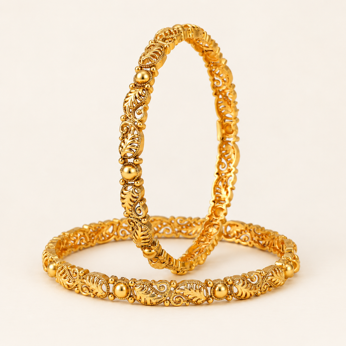 Gold Plated Paisely Plain Bangle Set