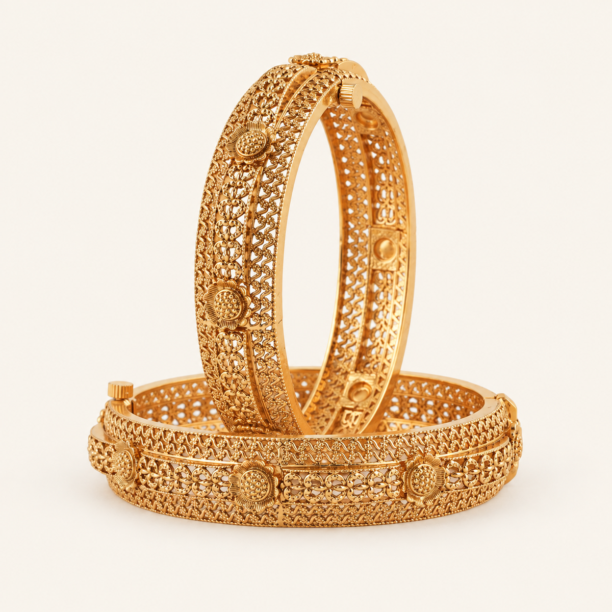 Gold Plated Intricate Broad Bangle Set