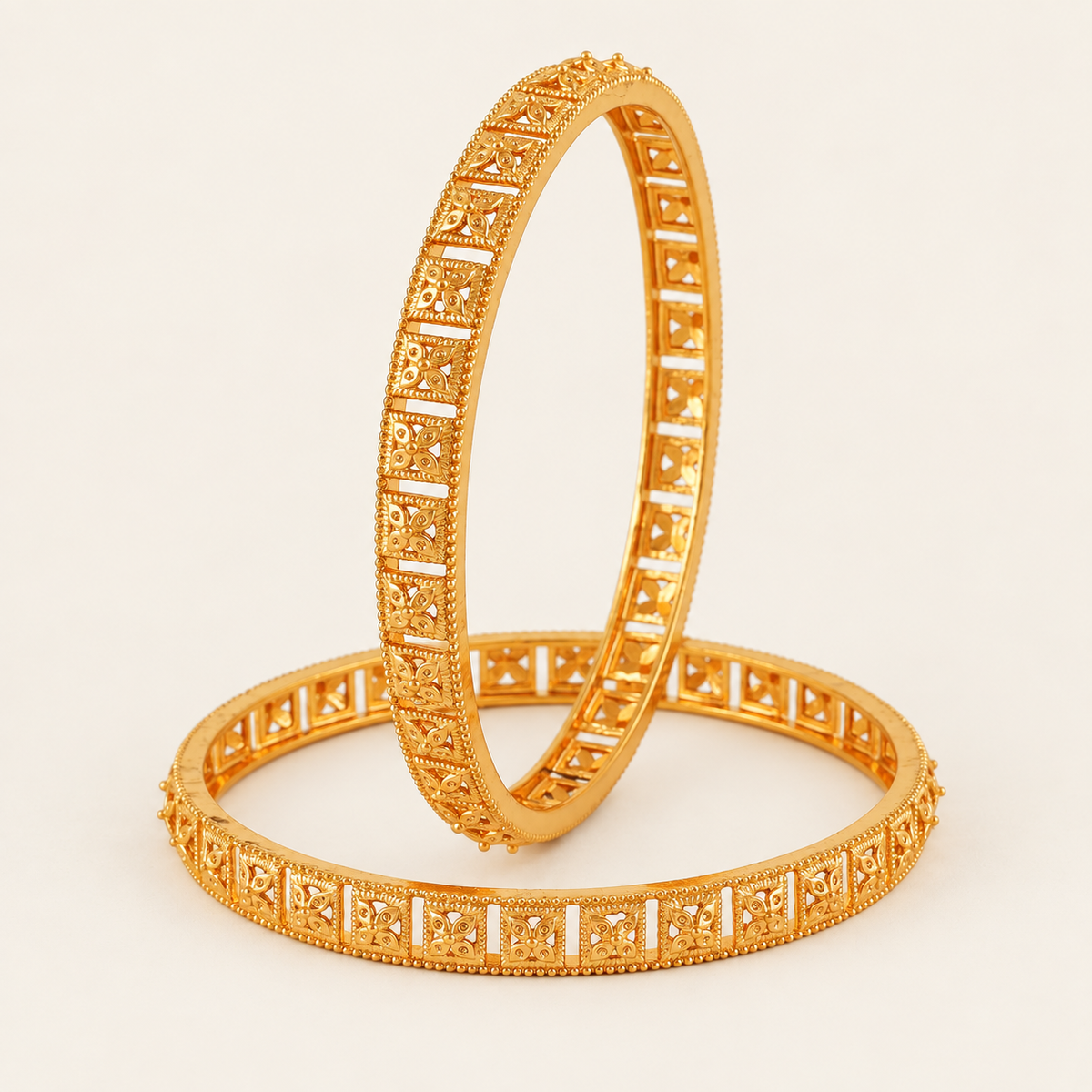 Gold Plated Plain Floral Bangle Set