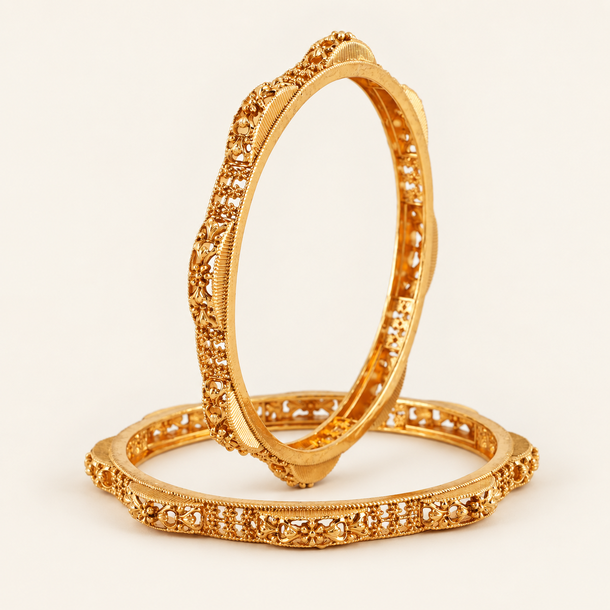 Gold Plated Plain Intricate Bangle Set