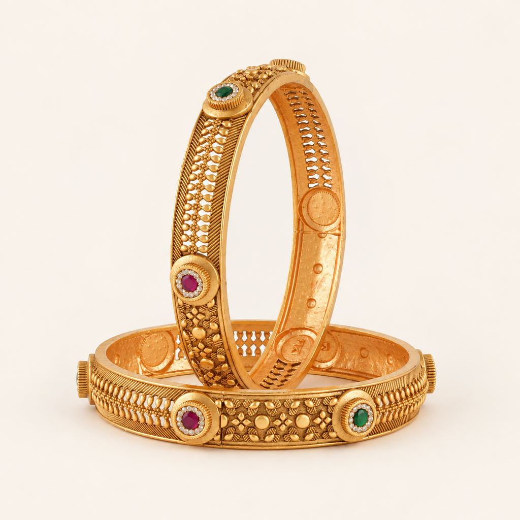 Stunning broad stone gold bangle set