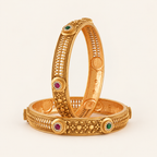 Stunning broad stone gold bangle set