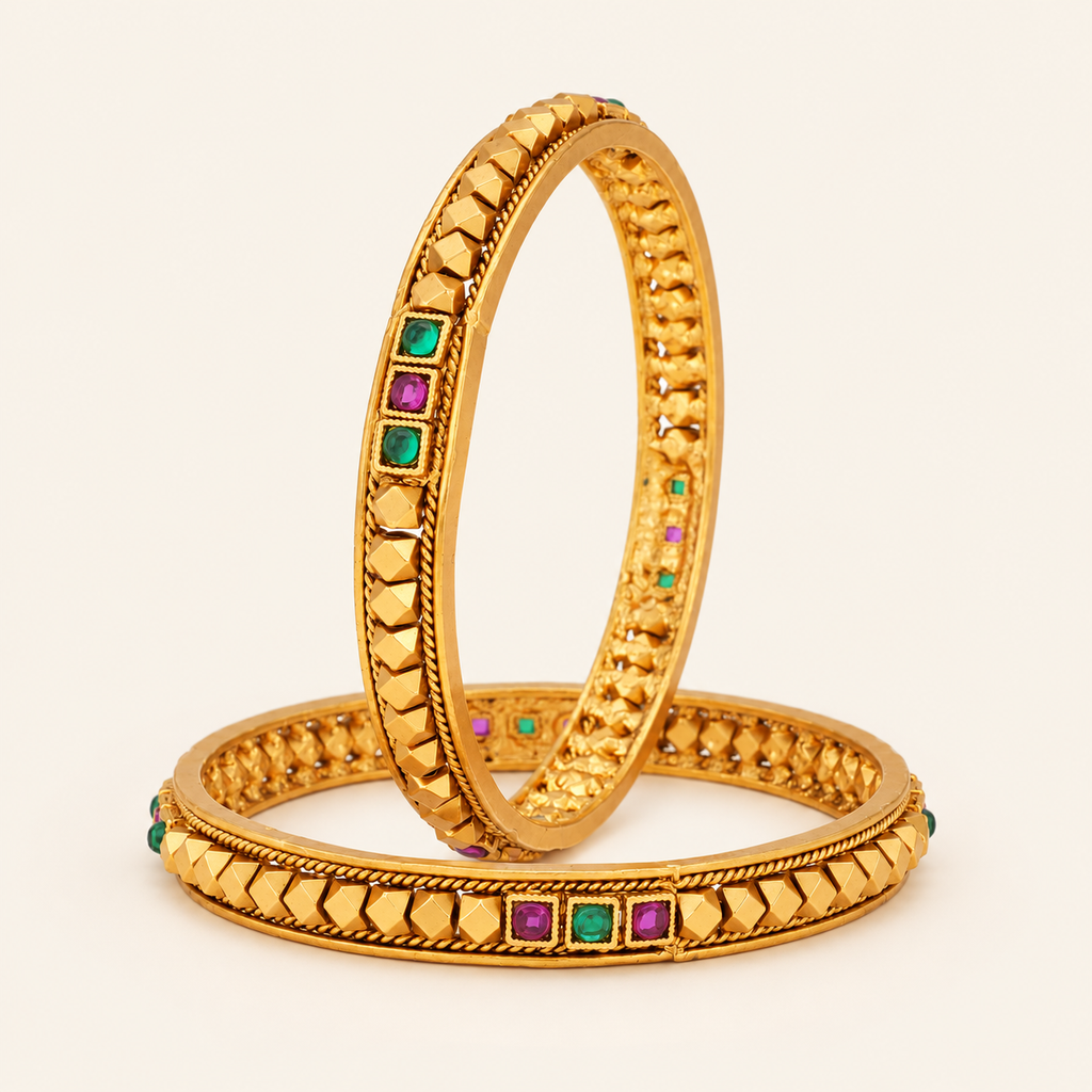 Stunning multicolor gold solid bangle set