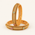 Gold Plated Intricate Plain Bangle Set