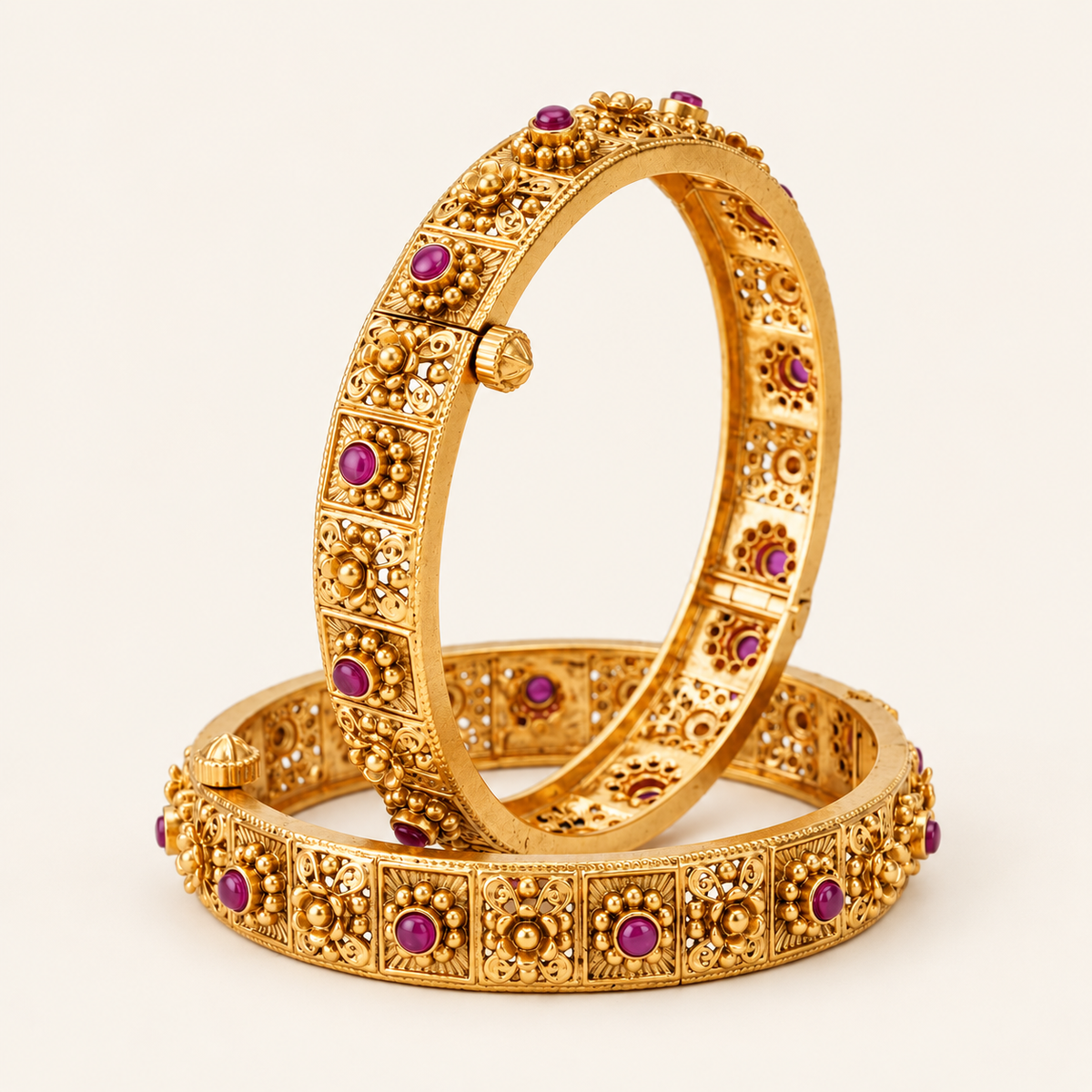 Stunning floral ruby bangle set