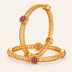 Gold spiral stone bangle set