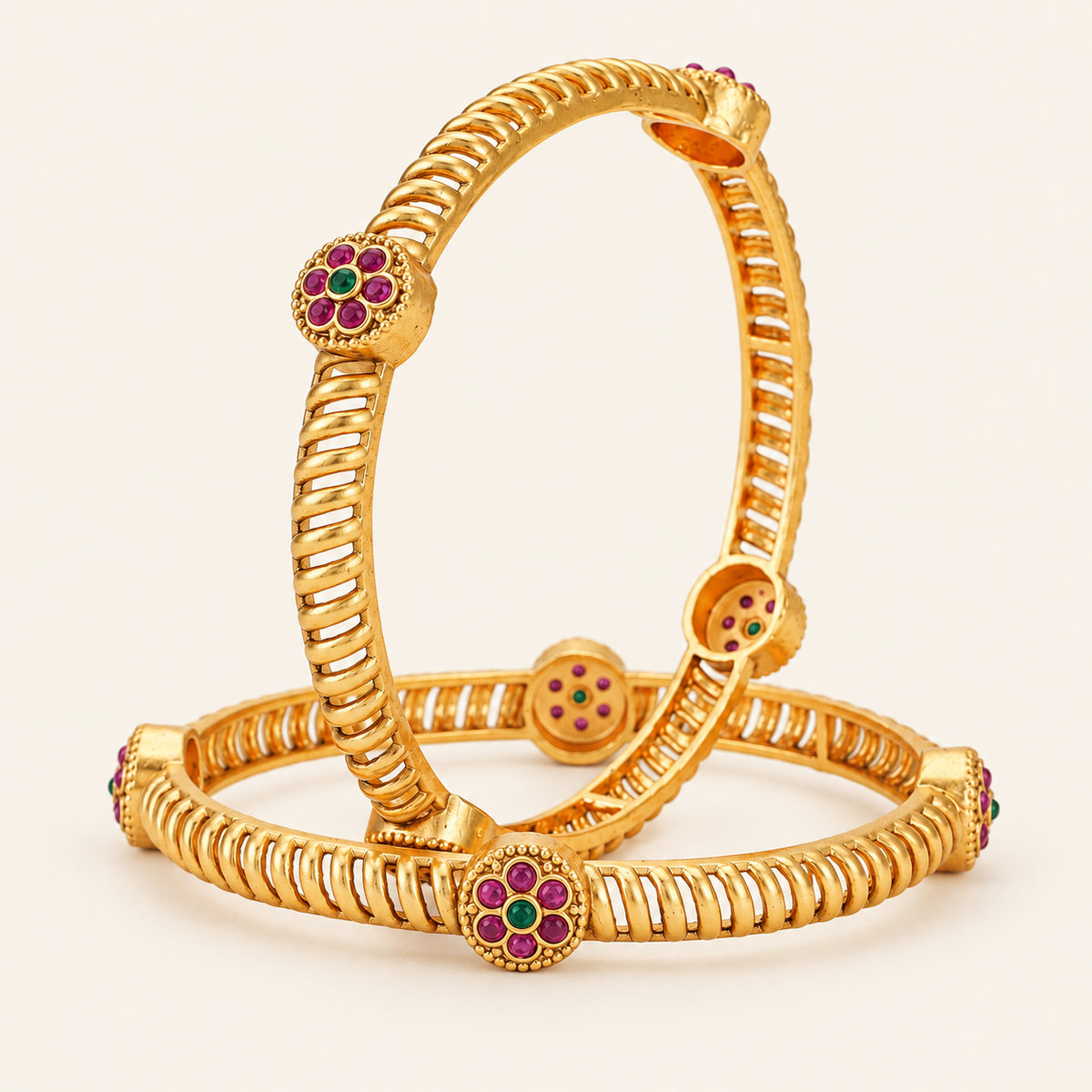 Gold spiral stone bangle set
