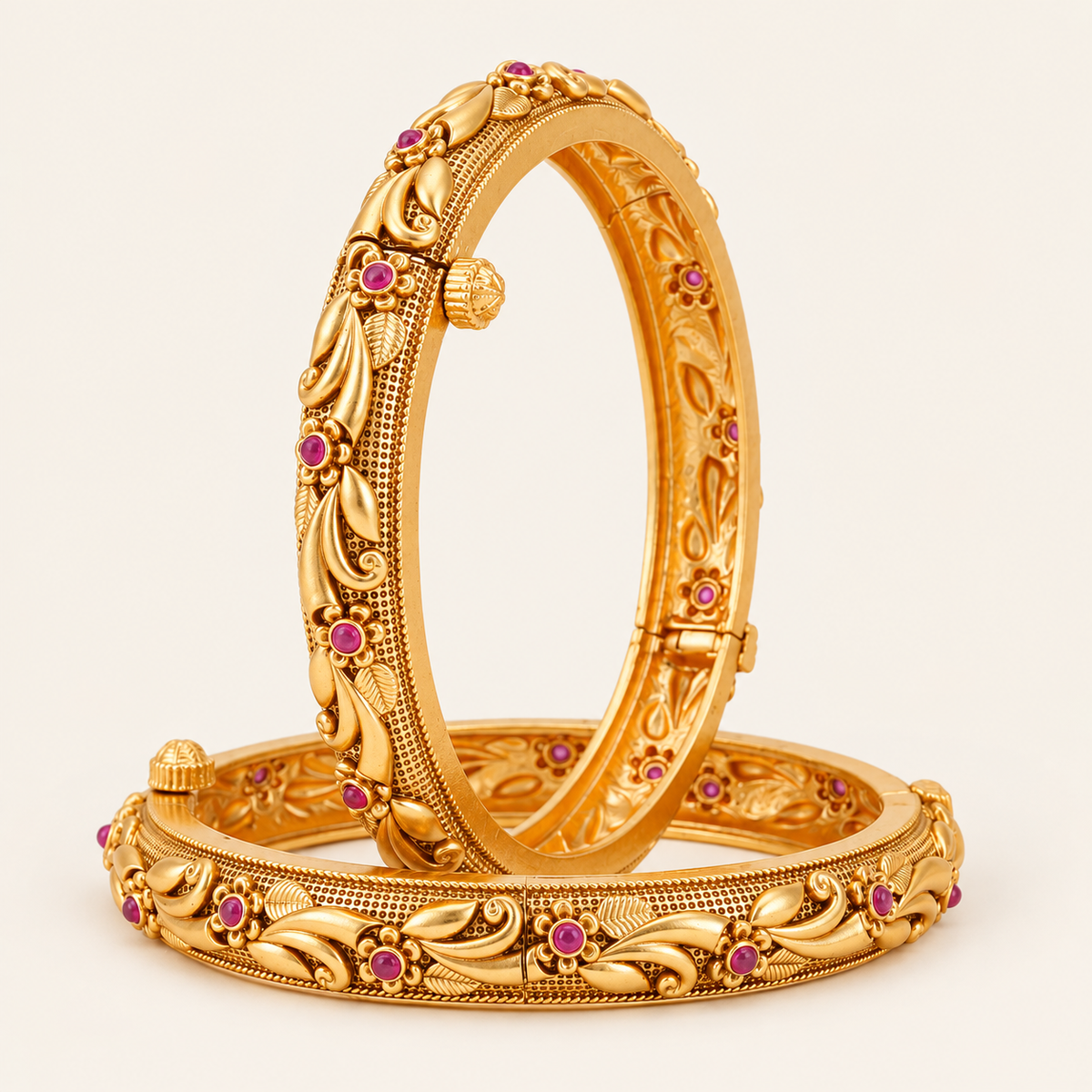 Beautiful gold ruby bangle set