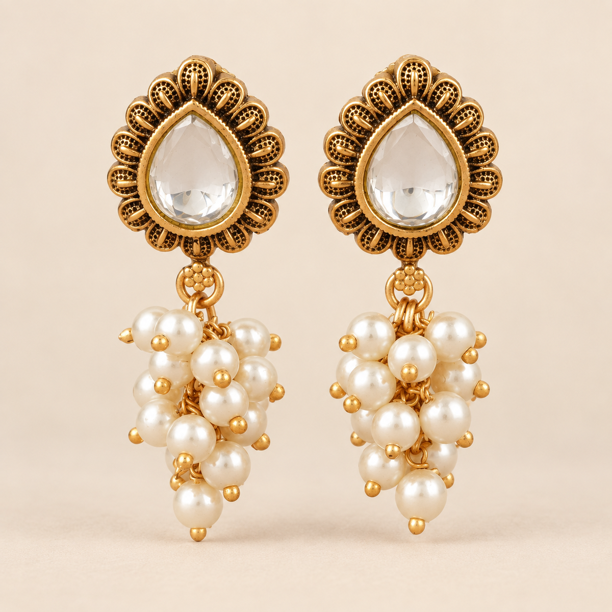 Antique Gold Pearl Drop Kundan Earring
