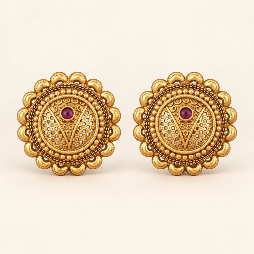 Antique Gold Plain Stud Earring For Women