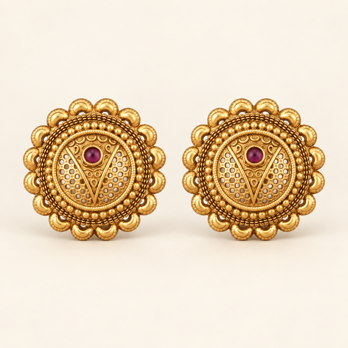 Antique Gold Plain Stud Earring For Women