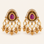 Antique Gold Kundan Stone Pearl Drop Earring