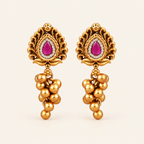 Antique Gold Long Stone Ruby Earring