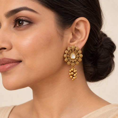 Antique Gold Ball Drop Kundan Earring