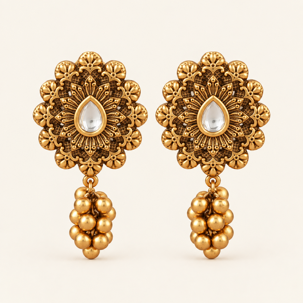 Antique Gold Ball Drop Kundan Earring