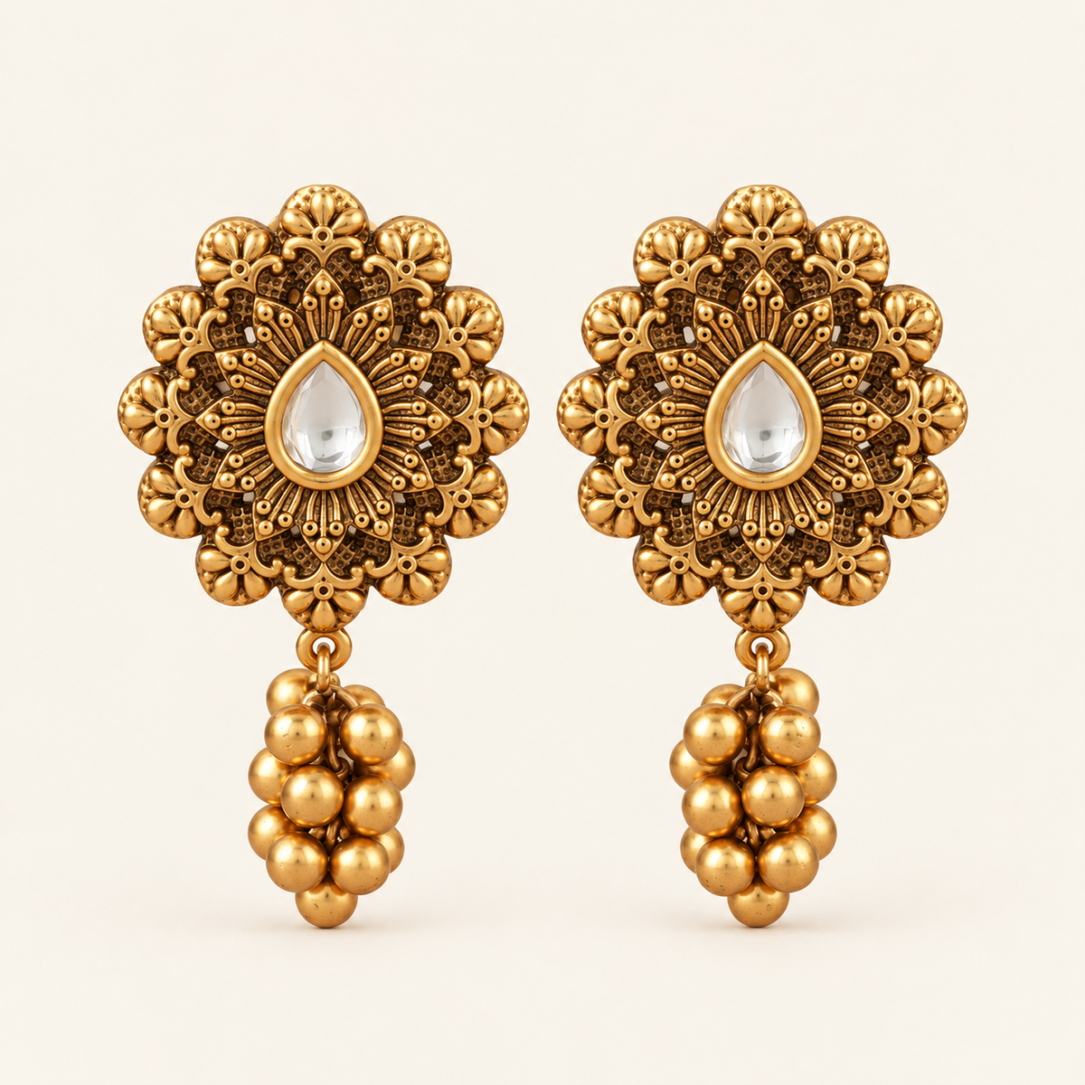 Antique Gold Ball Drop Kundan Earring