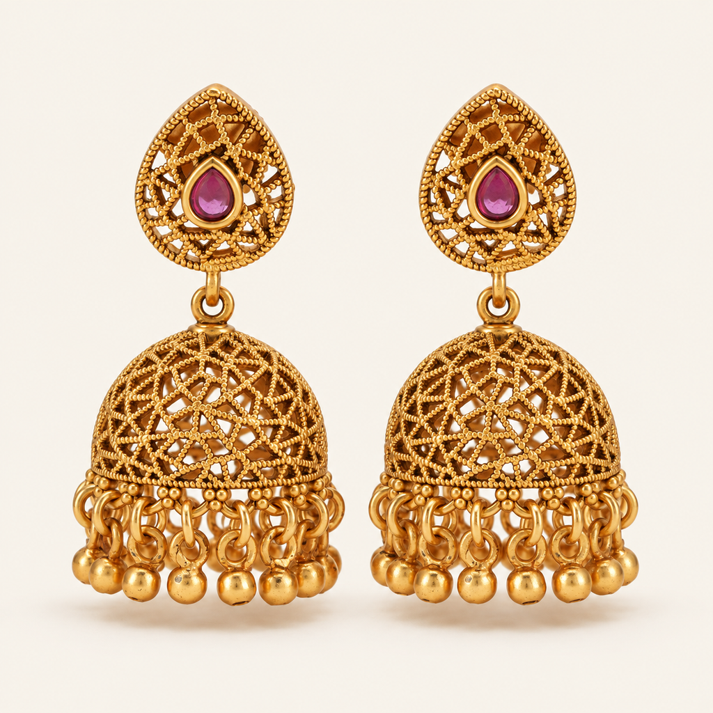 Gold Plated Filigree Jhumka Earring