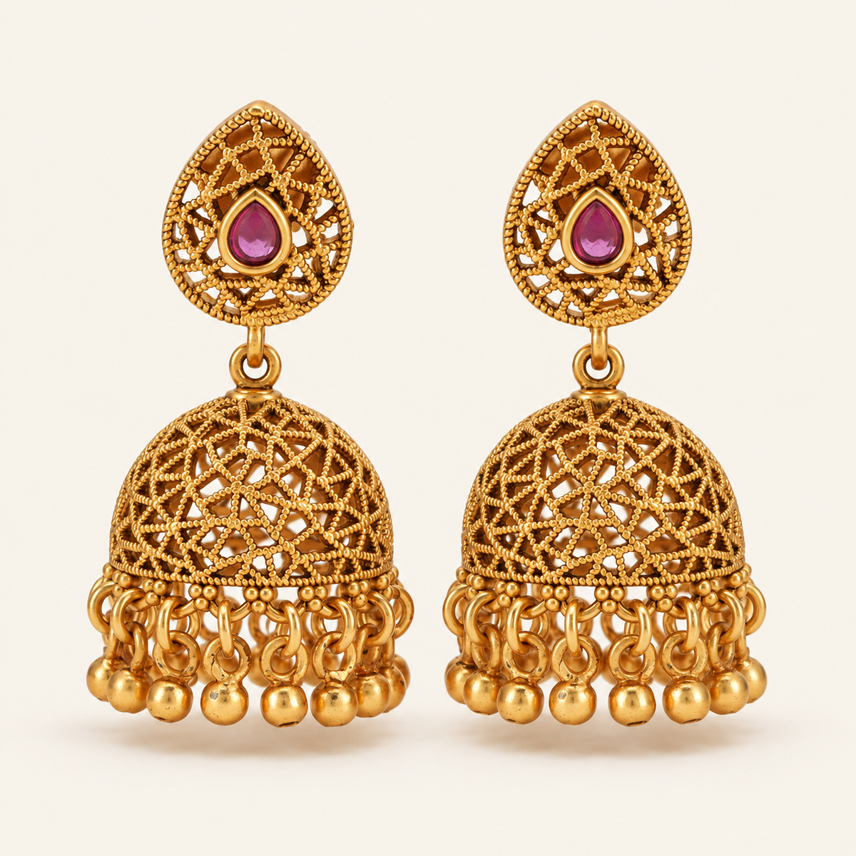 Gold Plated Filigree Jhumka Earring