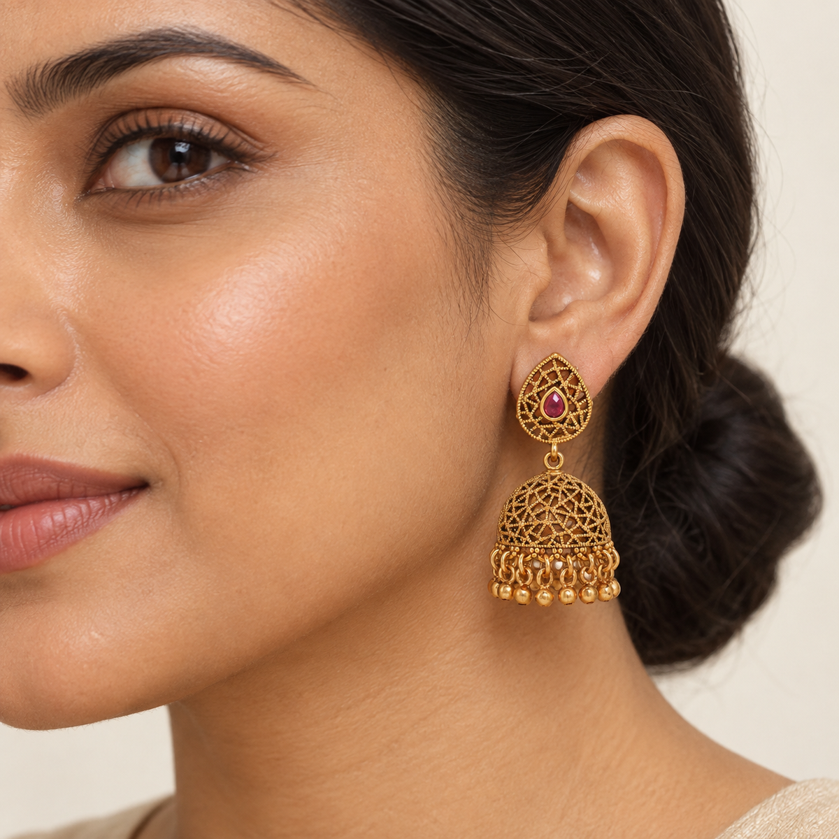 Gold Plated Filigree Jhumka Earring