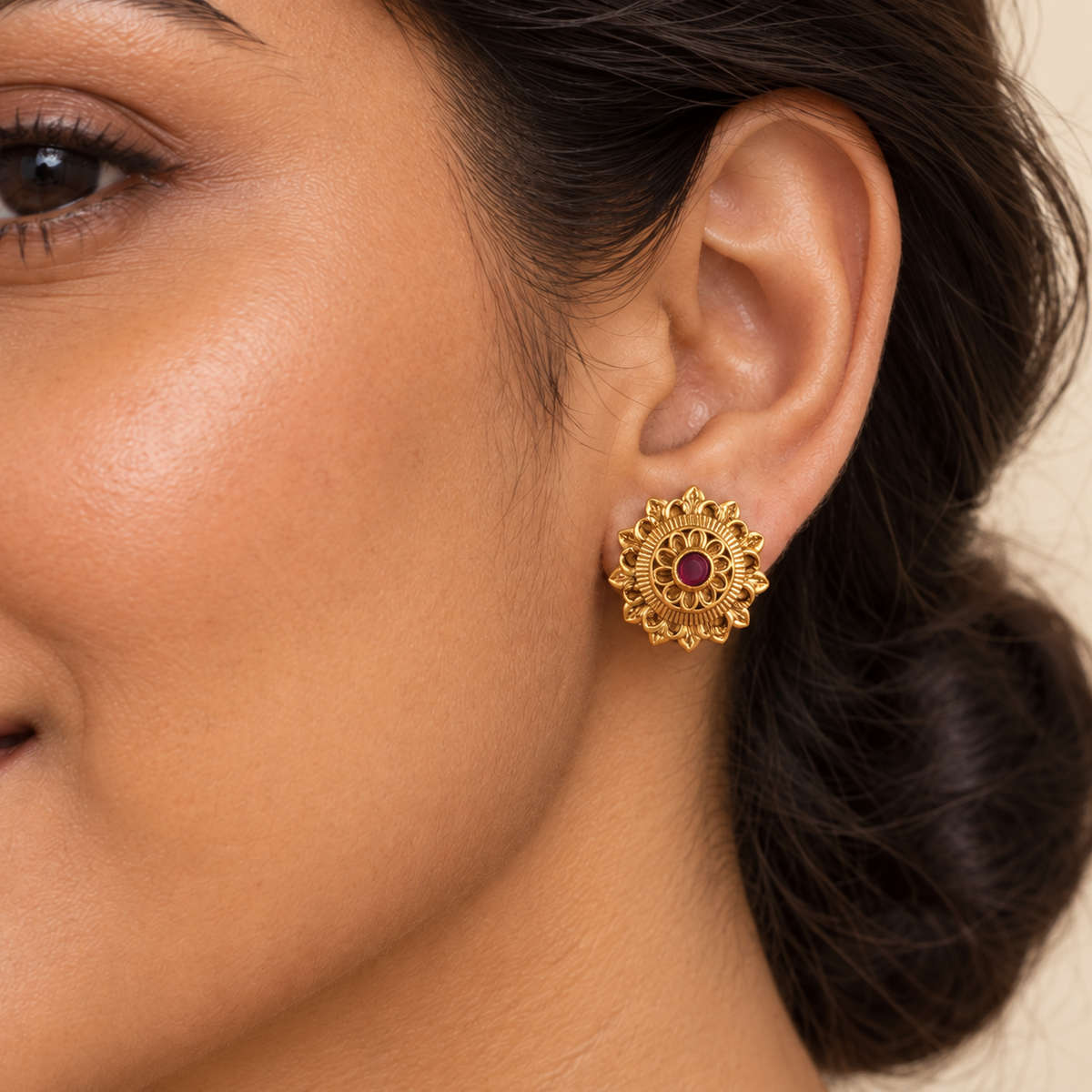 Gold Plated Stone Stud Earring