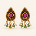 Antique Gold Pear Shape Green Stone Drop Earring